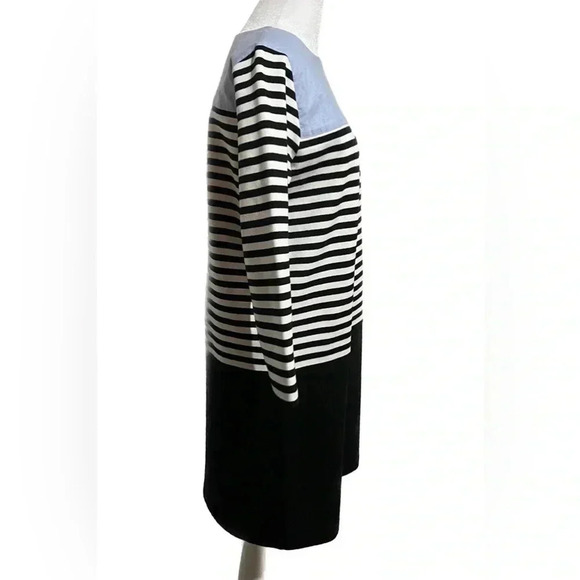 Loft small mixed media 3/4 sleeve black/white/blue dress - Picture 2 of 7